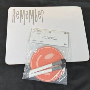 Dry Erase Board REMEMBER. Includes 4 smiley face Magnets with 2 Markers all new